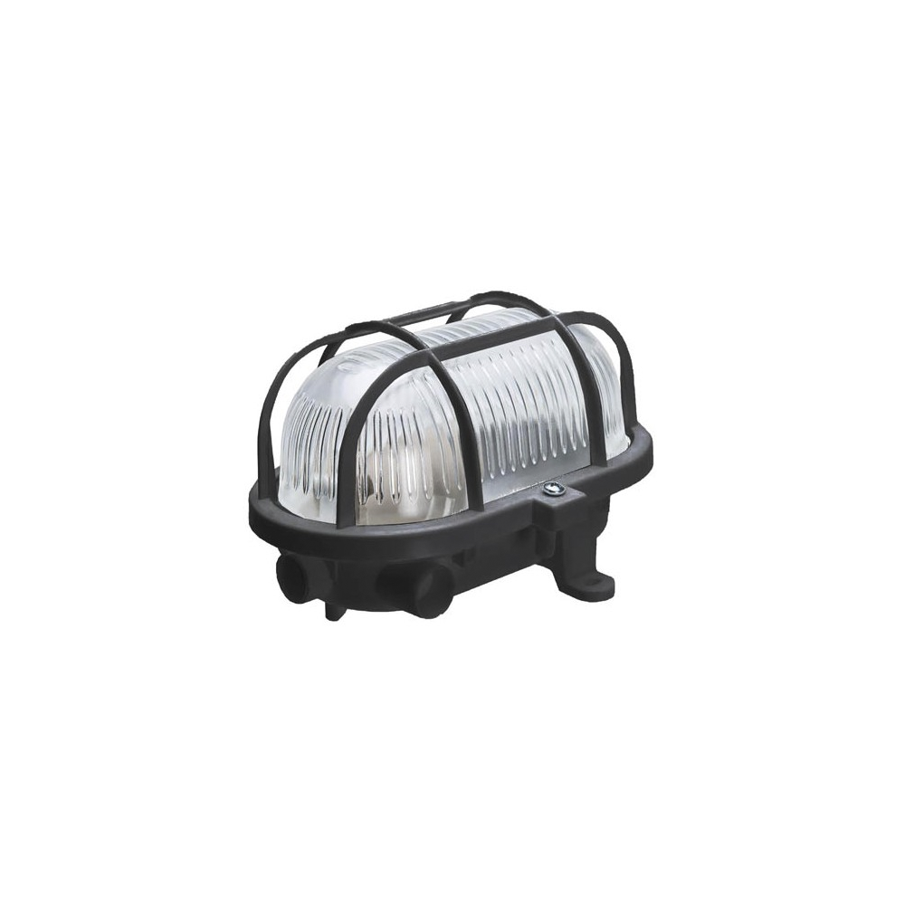 Olho Boi Plástico Oval E27 IP54 Preto para Iluminação Externa