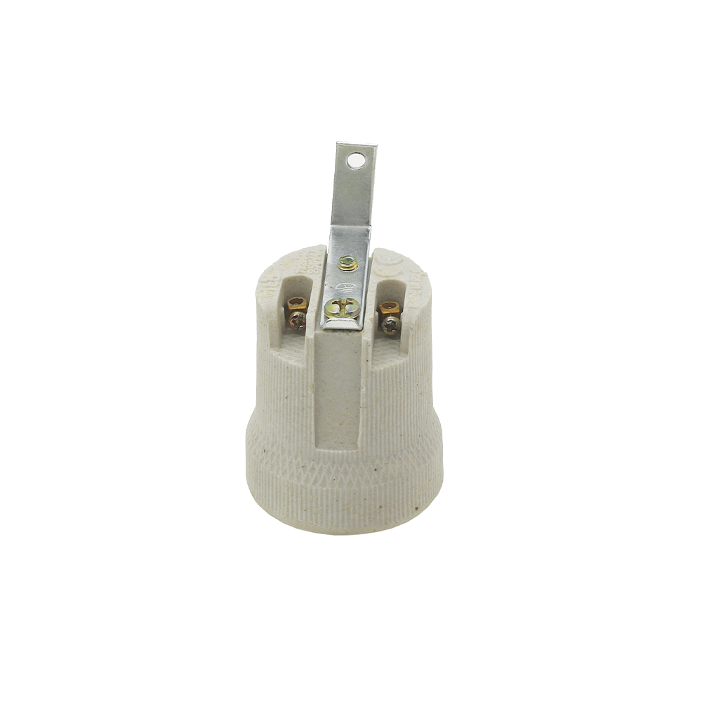 Suporte cerâmica branco para lâmpada E27 modelo 262L, base resistente e segura