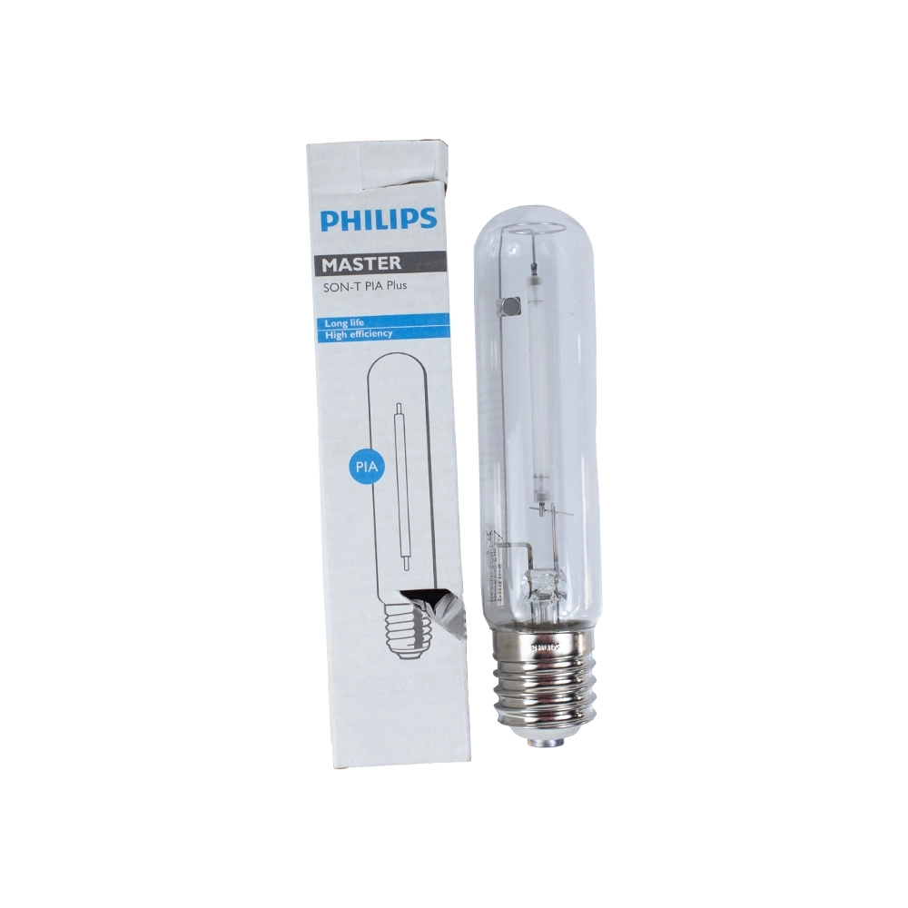 Lâmpada Vapor de Sódio Tubular para iluminação pública, industrial e externa, com luz amarela intensa e alto rendimento.