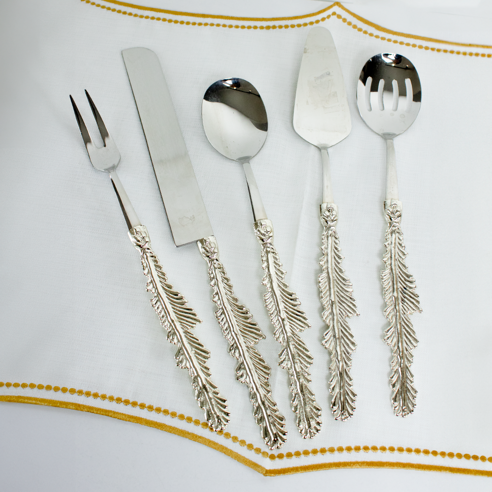 Conjunto de talheres de servir inox prata 5 peças para mesa elegante