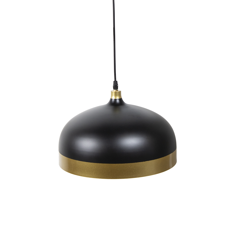 Candeeiro suspenso em metal preto com soquete E27 e dimensões D400×H300 da Avida Iluminação.