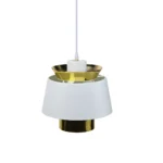 Candeeiro suspenso em metal branco e dourado com soquete E27, 250×250 mm – Avida