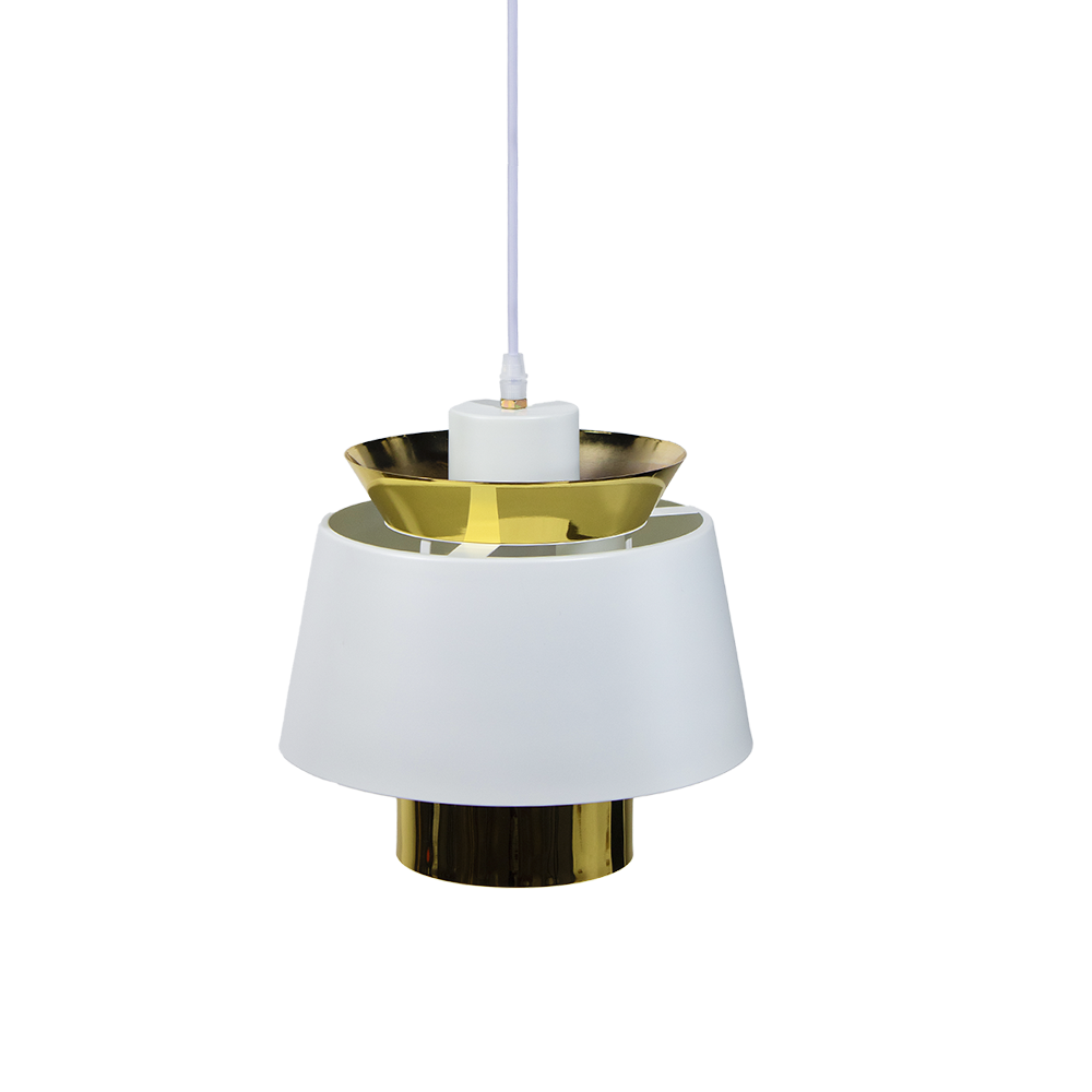 Candeeiro suspenso em metal branco e dourado com soquete E27, 250×250 mm – Avida