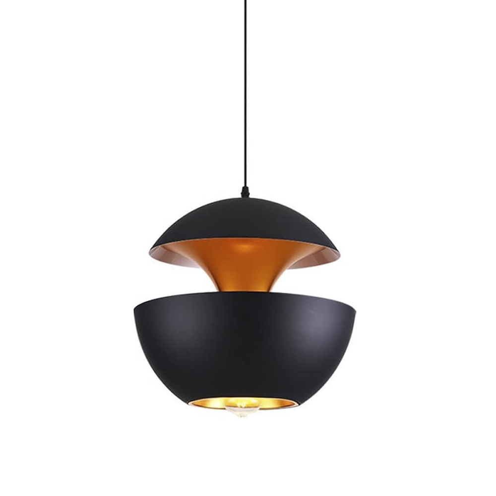 Candeeiro suspenso preto em metal e alumínio 350x330 com base E2