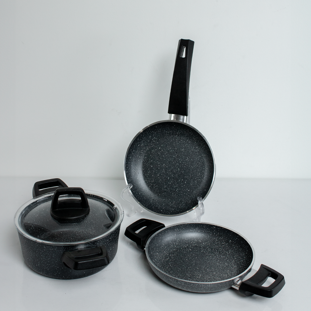 Conjunto de frigideiras e panelas antiaderente 4 peças para cozinha prática