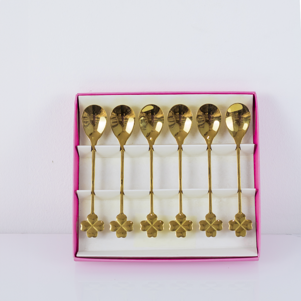 Conjunto de colheres de sobremesa douradas em inox, kit com 6 peças elegantes para mesa posta