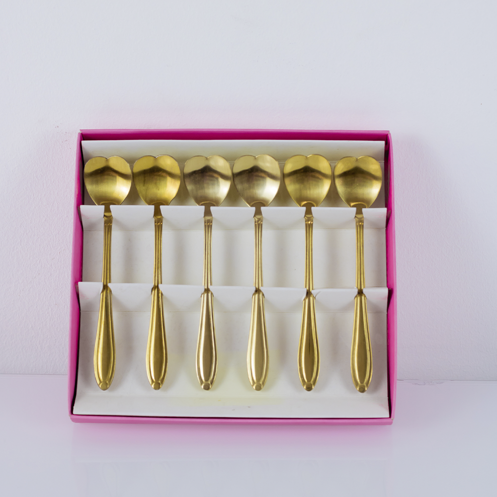 Conjunto de colheres de chá dourado 6 peças – mesa posta de luxo Conjunto de colheres de chá dourado de 6 peças em aço inoxidável