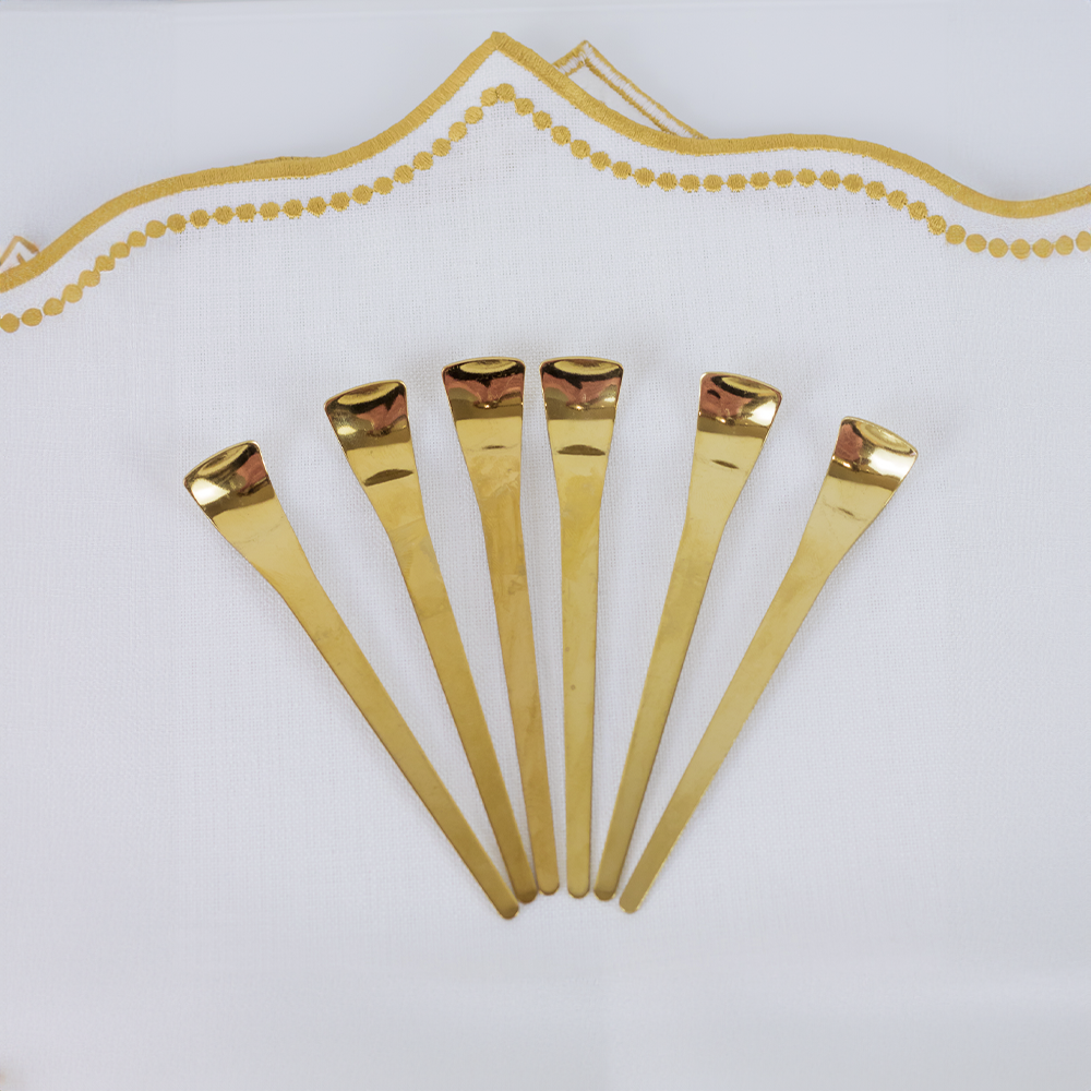 Conjunto de colheres de chá dourado de 6 peças em aço inox para mesa posta elegante