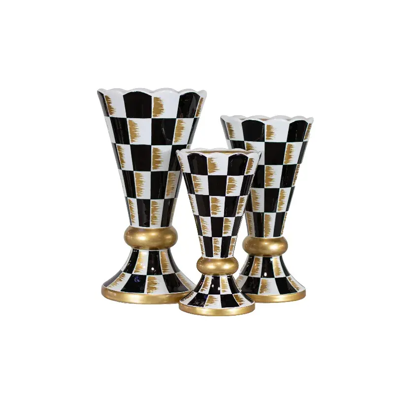 conjunto vaso triplo xadrez decorativo para plantas e ambientes internos