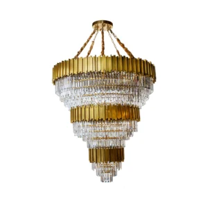 Lustre De Cristal Dourado E14