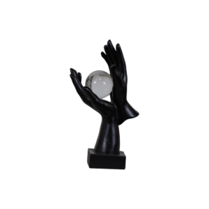 Enfeites Estatua Mão Segurando Uma Bola Preto