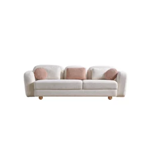 Sofá Hugo 3 lugares estofado em Pera Texti Coco com design moderno e confortável para sala