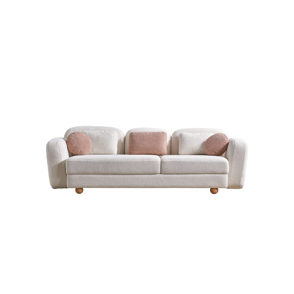 Sofá Hugo 3 lugares estofado em Pera Texti Coco com design moderno e confortável para sala